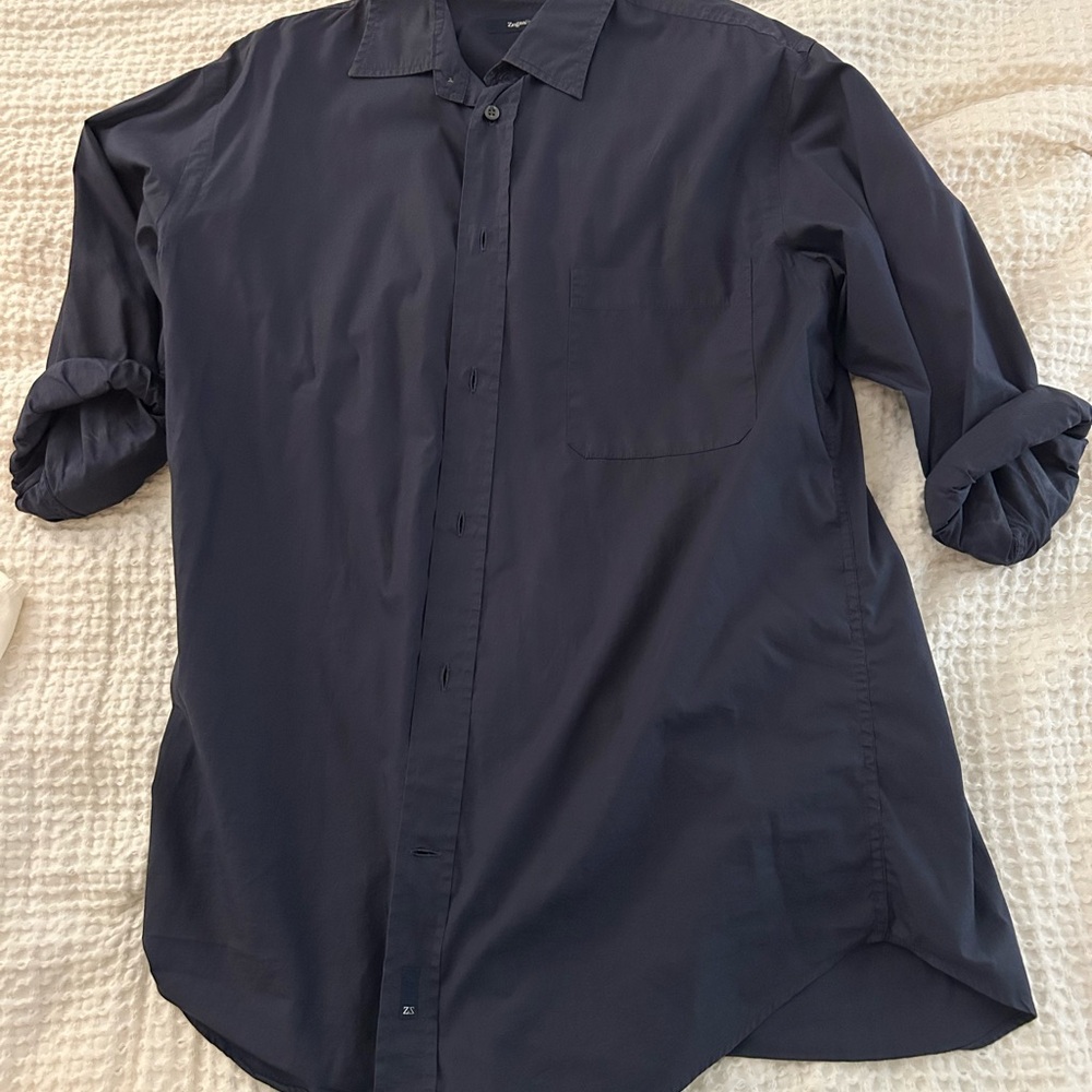 Zegna Navy Blue Long Sleeve Shirt
